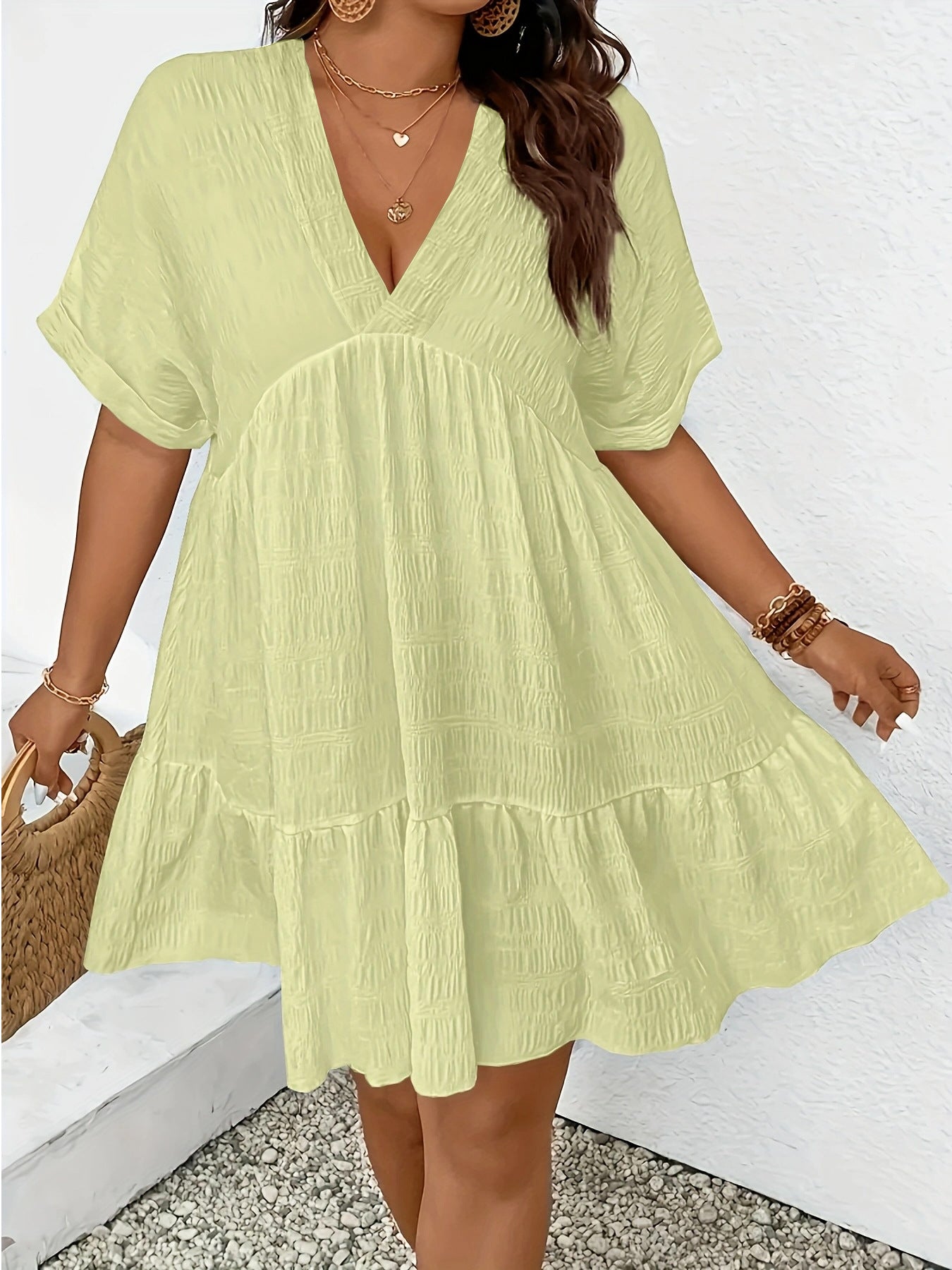 Women's Deep V-Neck Loose Midi Dress