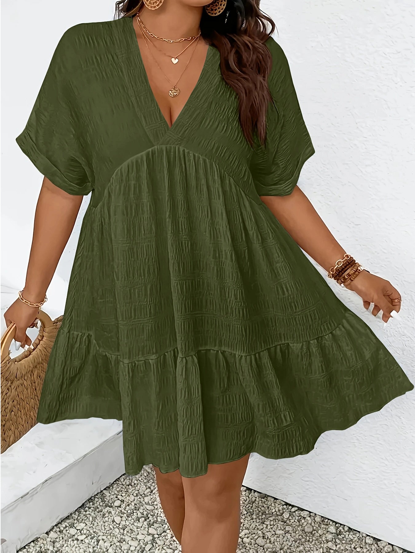 Women's Deep V-Neck Loose Midi Dress