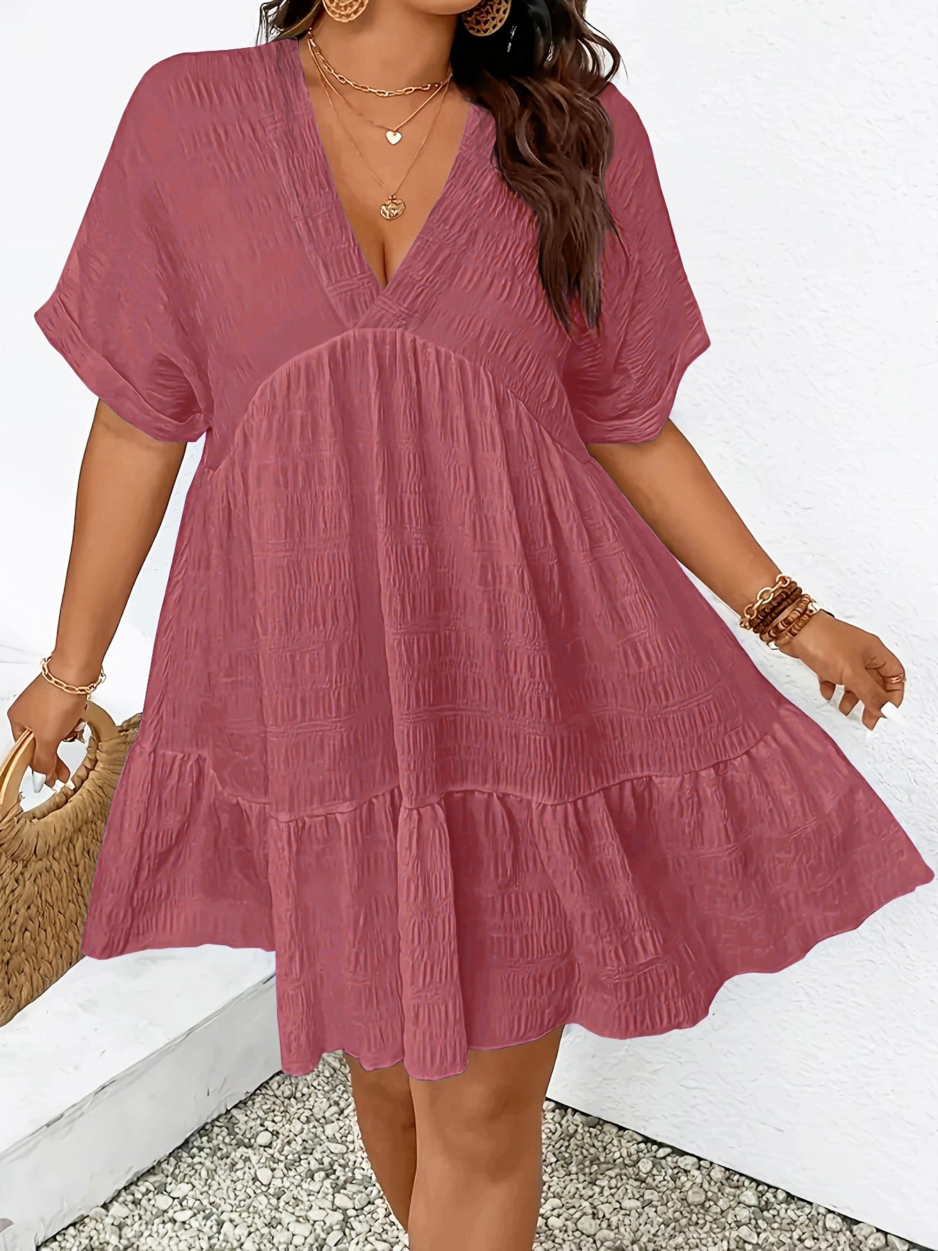 Women's Deep V-Neck Loose Midi Dress
