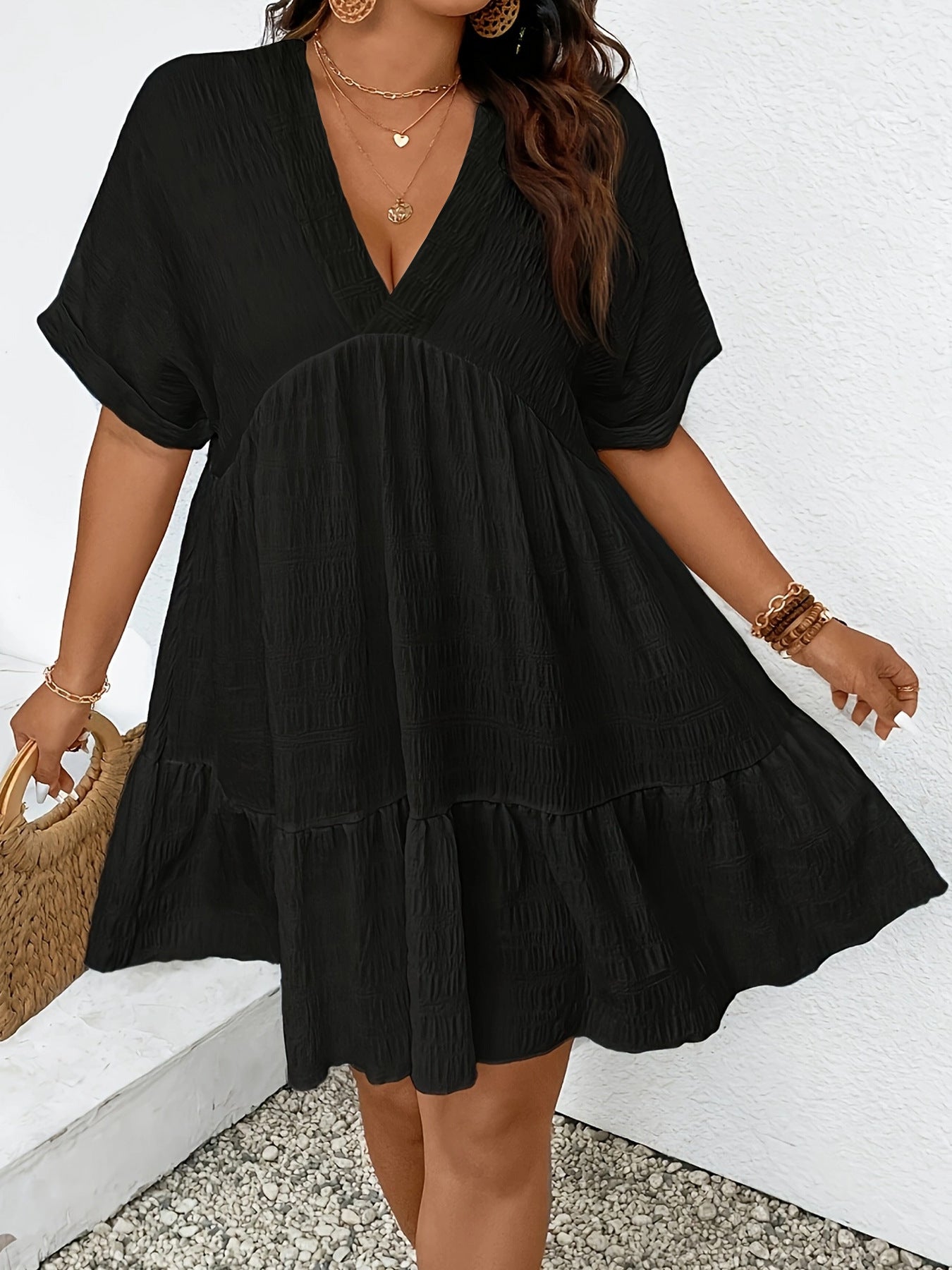 Women's Deep V-Neck Loose Midi Dress